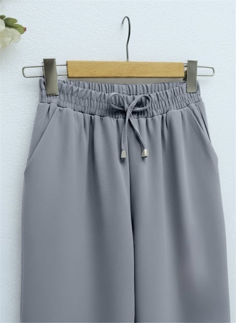 Beli Bağcıklı Dar Paça Pantolon    -Füme-Pantolon-400-1157-R18