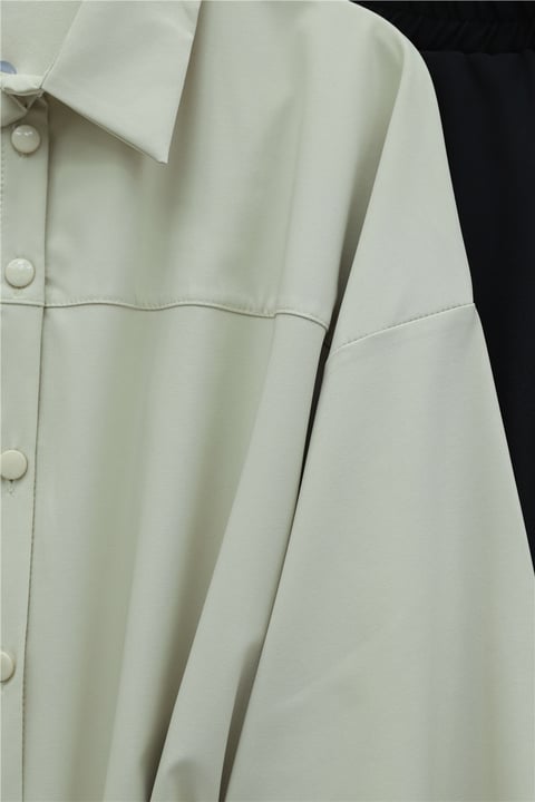 Beli Bağcıklı Düğmeli Oversize Modal Tunik -Bej-Gömlek-398-11007-R56