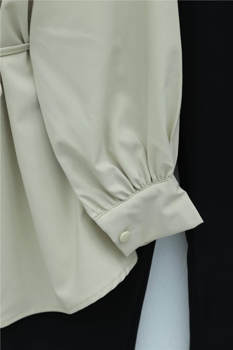 Beli Bağcıklı Düğmeli Oversize Modal Tunik -Bej-Gömlek-398-11007-R56