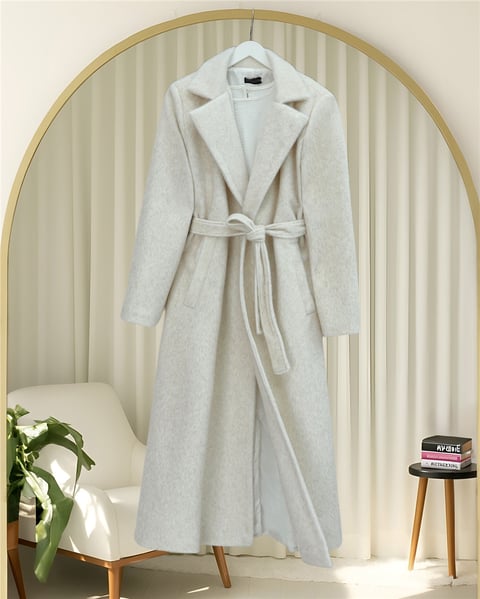 Kaban-Beli Bağlamalı Astarlı Cepli Sakallı Kaban -Krem-111-50661-R28
