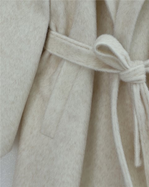 Beli Bağlamalı Astarlı Cepli Sakallı Kaban -Krem-Kaban-111-50661-R28