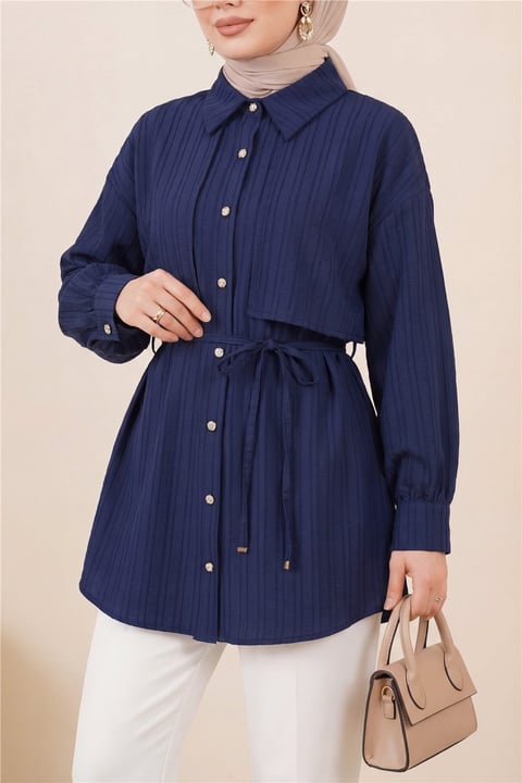 Beli Bağlamalı Bolero Detaylı Taşlı Düğmeli Gömlek  -Laci-Gömlek-398-1057-R03