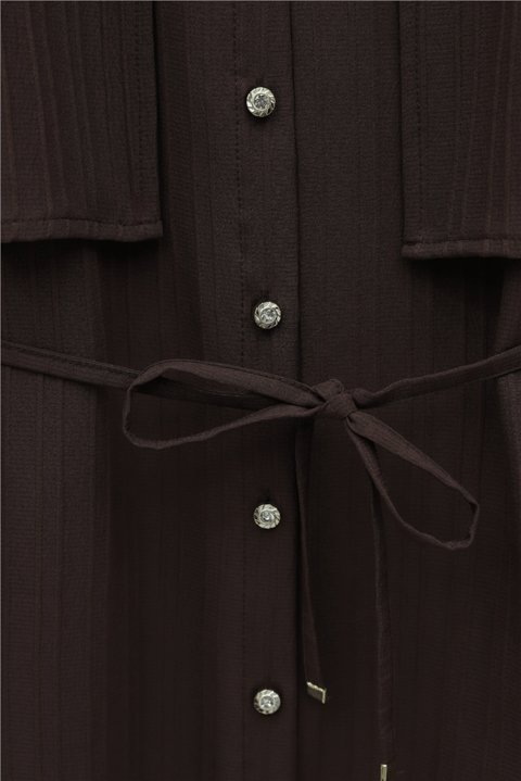 Beli Bağlamalı Bolero Detaylı Taşlı Düğmeli Gömlek  -K. Kahve-Gömlek-398-1057-R54