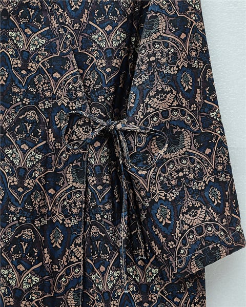 Beli Bağlamalı Cepli Desenli Kapitone Kimono -Laci-Ceket-408-6000-R03