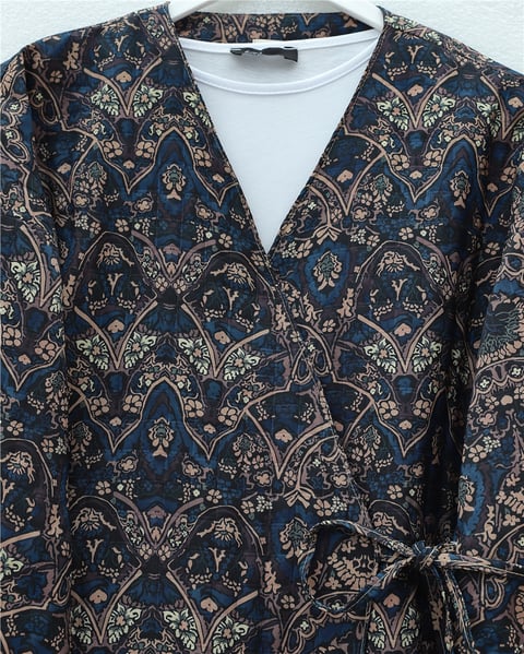 Beli Bağlamalı Cepli Desenli Kapitone Kimono -Laci-Ceket-408-6000-R03