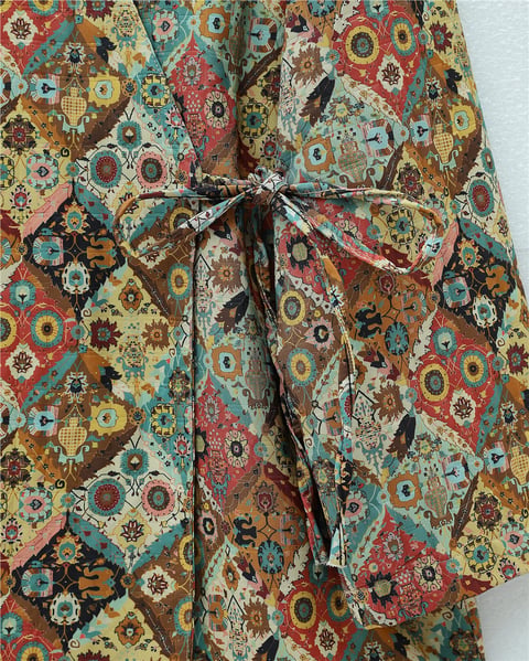 Beli Bağlamalı Cepli Desenli Kapitone Kimono -Bej-Ceket-408-6000-R56
