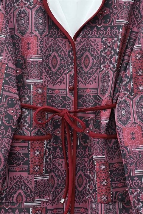 Beli Bağlamalı Çift Cepli Desenli Scuba Takım -Bordo-Takım-349-8019-R04
