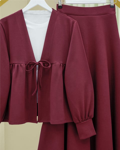 Beli Bağlamalı Etekli Oysho Takım -Bordo-Takım-349-7084-R04