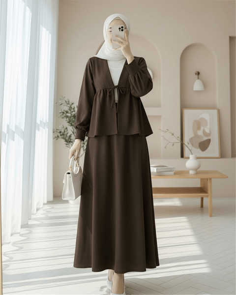 Beli Bağlamalı Etekli Oysho Takım -K. Kahve-Takım-349-7084-R54