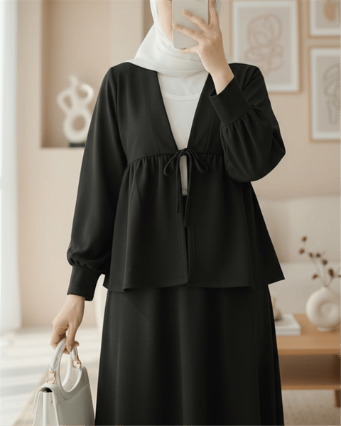 Beli Bağlamalı Etekli Oysho Takım -Siyah-Takım-349-7084-R01
