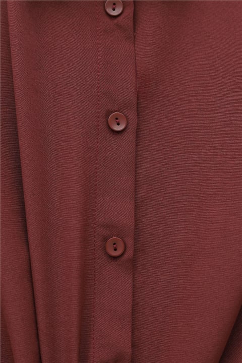 Beli Bağlamalı İspanyol Kol Poplin Gömlek Bluz -Bordo-Bluz-349-7030-R04