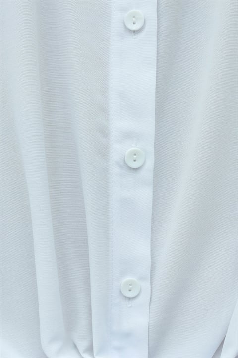 Beli Bağlamalı İspanyol Kol Poplin Gömlek Bluz -Beyaz-Bluz-349-7030-R02