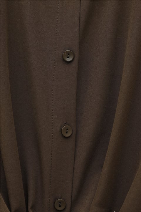 Beli Bağlamalı İspanyol Kol Poplin Gömlek Bluz -Kahve-Bluz-349-7030-R15
