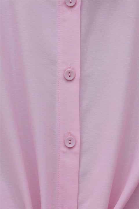 Beli Bağlamalı İspanyol Kol Poplin Gömlek Bluz -Pembe-Bluz-349-7030-R20