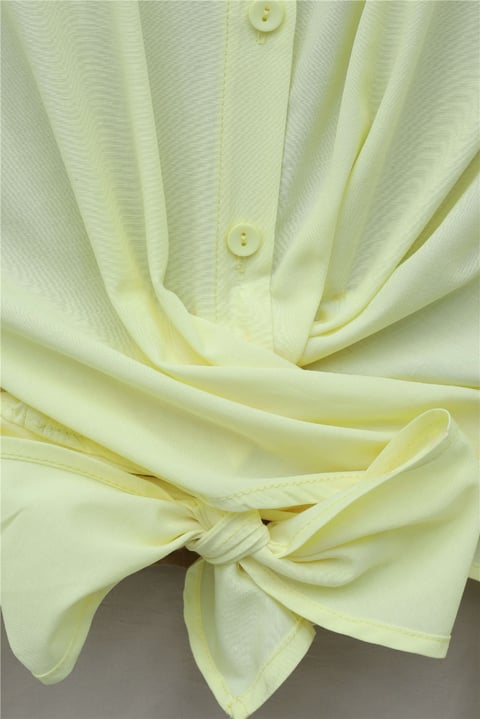 Beli Bağlamalı İspanyol Kol Poplin Gömlek Bluz -Sarı-Bluz-349-7030-R22
