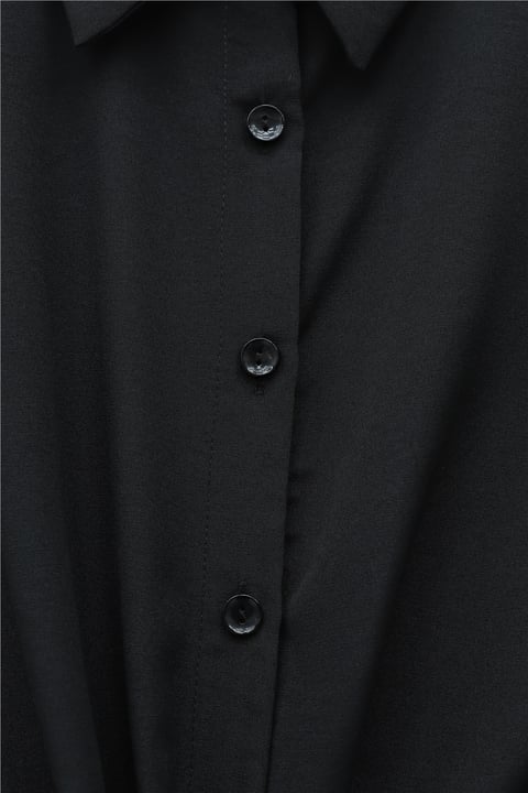 Beli Bağlamalı İspanyol Kol Poplin Gömlek Bluz -Siyah-Bluz-349-7030-R01