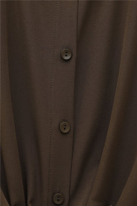 Bluz-Beli Bağlamalı İspanyol Kol Poplin Gömlek Bluz -Kahve-349-7030-R15