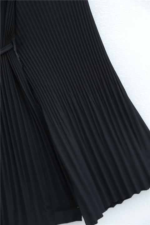 Beli Bağlamalı Taşlı Düğmeli Pliseli Poplin Tunik -Siyah-Tunik-398-11064-R01