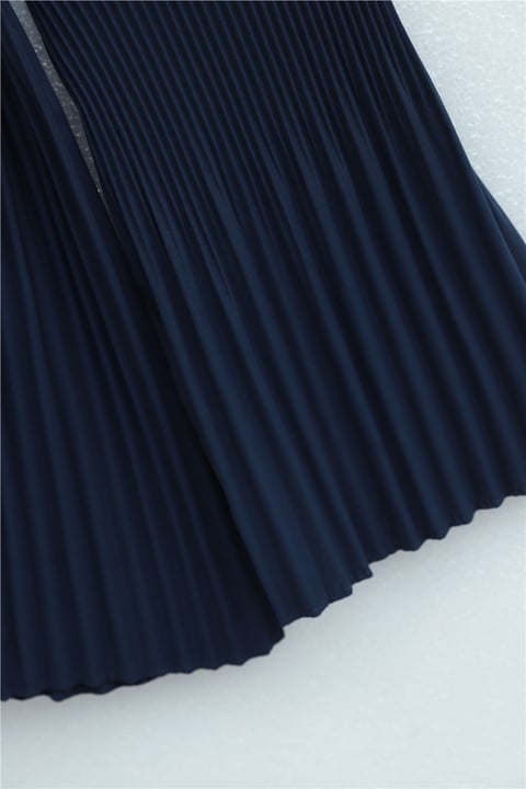 Beli Bağlamalı Taşlı Düğmeli Pliseli Poplin Tunik -Lacivert-Tunik-398-11064-R03