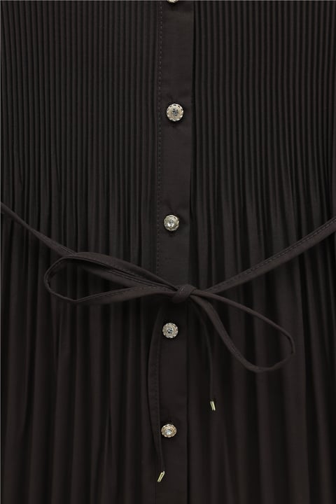 Beli Bağlamalı Taşlı Düğmeli Pliseli Poplin Tunik -Kahverengi-Tunik-398-11064-R15