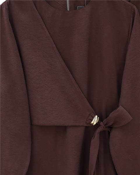 Beli Çapraz Bağlamalı Pantolonlu Modal Takım  -K. Kahve-Takım-120-1702-R54