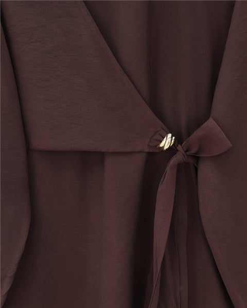 Beli Çapraz Bağlamalı Pantolonlu Modal Takım  -K. Kahve-Takım-120-1702-R54