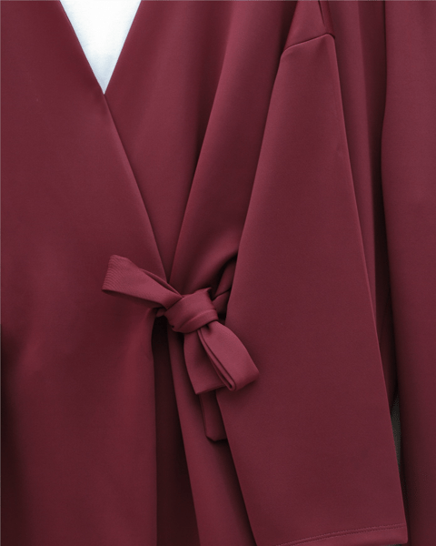 Beli Çift Bağlamalı Scuba Kimono Takım  -Bordo-Takım-349-7085-R04