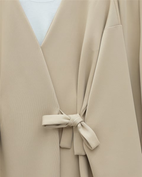Beli Çift Bağlamalı Scuba Kimono Takım  -Bej-Takım-349-7085-R56