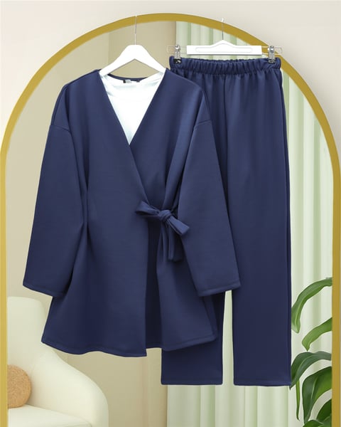 Beli Çift Bağlamalı Scuba Kimono Takım  -Laci-Takım-349-7085-R03