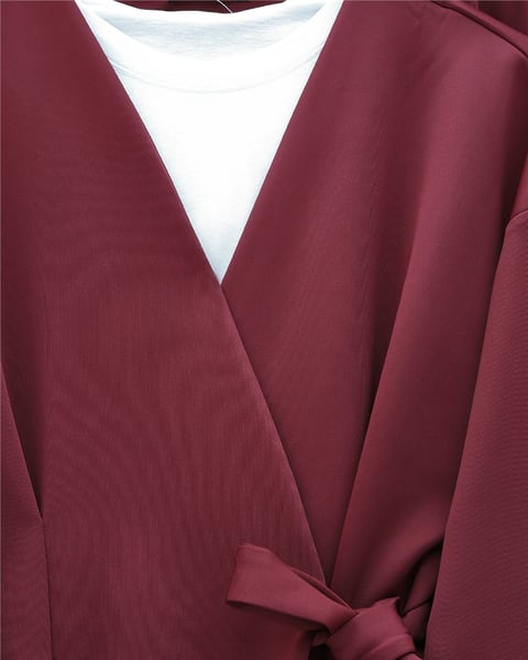 Beli Çift Bağlamalı Scuba Kimono Takım  -Bordo-Takım-349-7085-R04