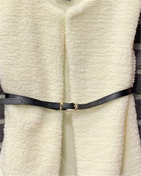 Beli Kemerli Çift Cepli Astarlı Peluş Yelek -Ekru-Yelek-253-12974-R07