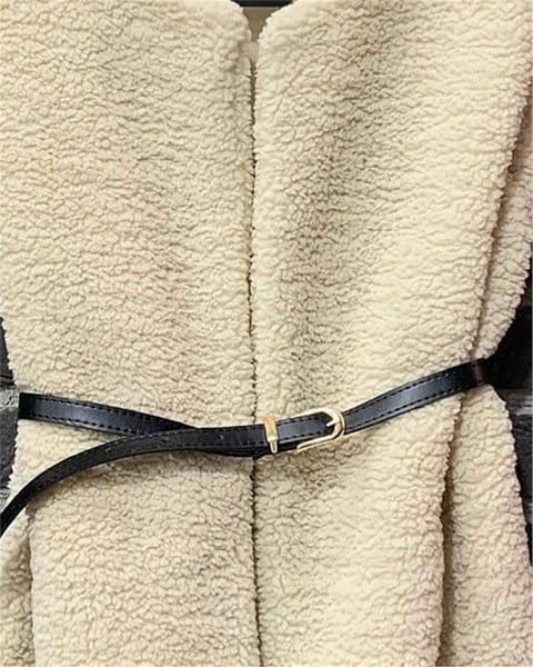 Beli Kemerli Çift Cepli Astarlı Peluş Yelek -Bej-Yelek-253-12974-R56