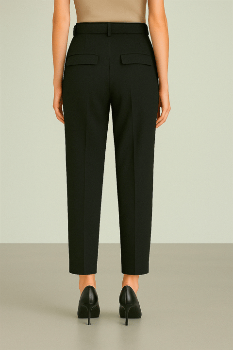 Beli Kemerli Çift Cepli Pantolon  -Siyah-Pantolon-138-6725-R01