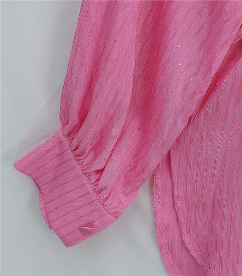 Beli Kemerli Dikiş Ve Pul Detaylı Düğmeli Gömlek -Pembe-Gömlek-398-11000-R20