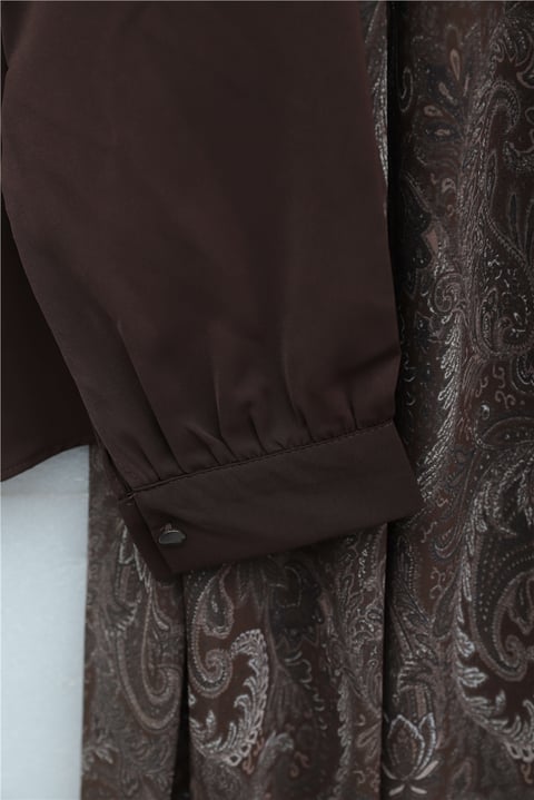 Beli Kemerli Fularlı Astarlı Etekli Şifon Takım  -K. Kahve-Takım-349-8076-R54