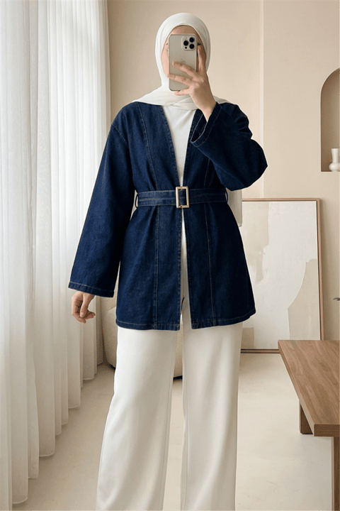 Beli Kemerli Kot Kimono -Laci-Ceket-253-13118-R03