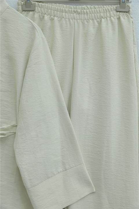 Beli Kemerli Yarım Düğmeli Pantolonlu Cupra Takım  -Bej-Takım-380-4437-R56