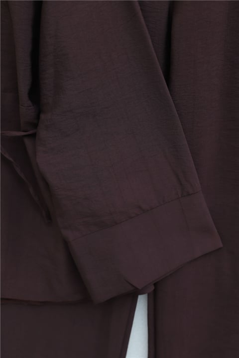 Beli Kemerli Yarım Düğmeli Pantolonlu Cupra Takım  -Mürdüm-Takım-380-4437-R09