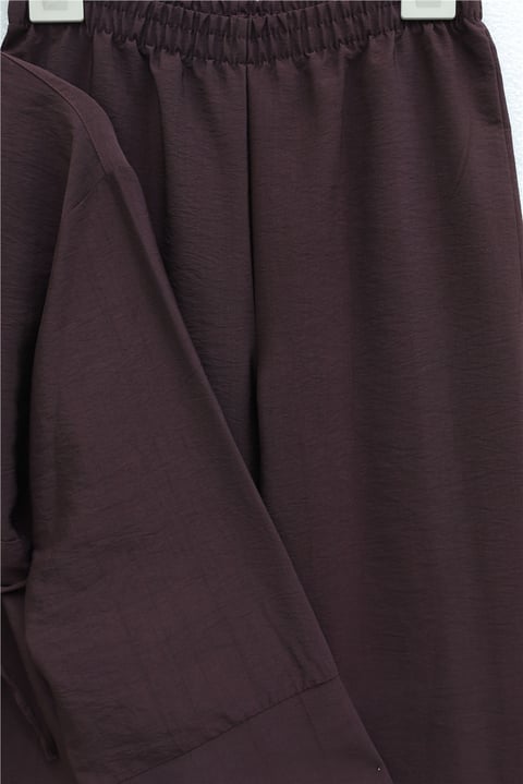 Beli Kemerli Yarım Düğmeli Pantolonlu Cupra Takım  -Mürdüm-Takım-380-4437-R09