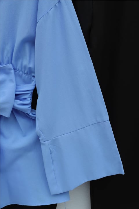 Beli Korsajlı Gizli Patlı Kuşaklı Poplin Tunik -Mavi-Tunik-111-22042-R31