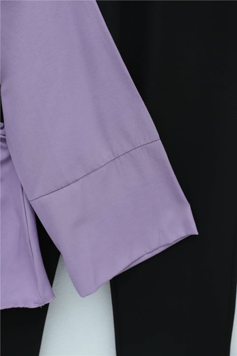 Beli Korsajlı Gizli Patlı Kuşaklı Poplin Tunik -Lila-Tunik-111-22042-R42