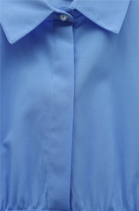 Beli Korsajlı Gizli Patlı Kuşaklı Poplin Tunik -Mavi-Tunik-111-22042-R31