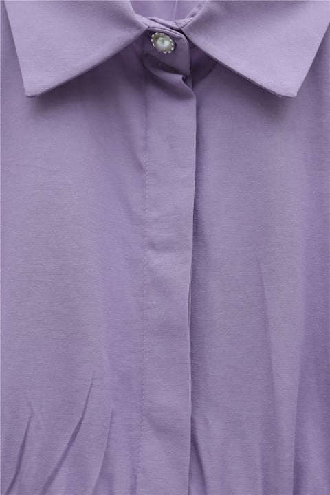 Beli Korsajlı Gizli Patlı Kuşaklı Poplin Tunik -Lila-Tunik-111-22042-R42