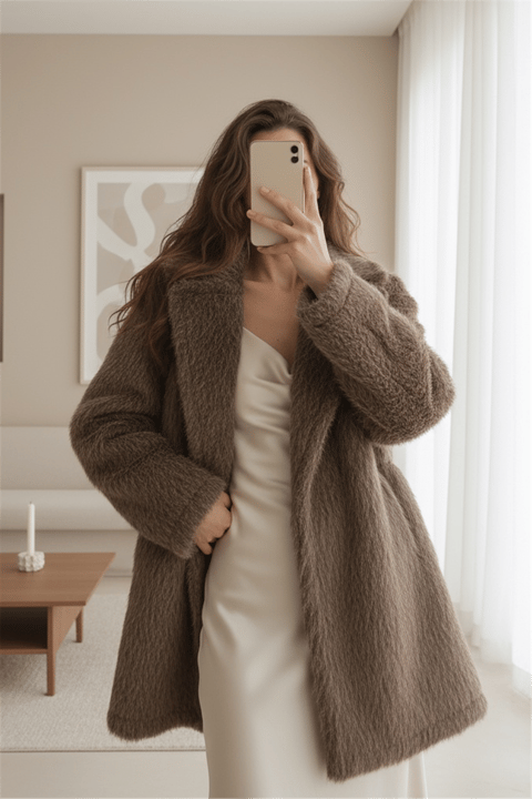Beli Kuşaklı Cepli Sakallı Kap -Vizon-Trençkot-111-50784-R23