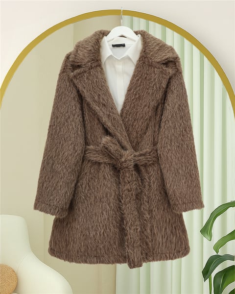 Beli Kuşaklı Cepli Sakallı Kap -Vizon-Trençkot-111-50784-R23