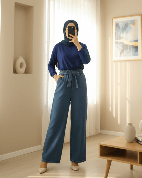 Beli Kuşaklı Lastikli Cepli Kot Pantolon -Laci-Pantolon-417-16779-R03