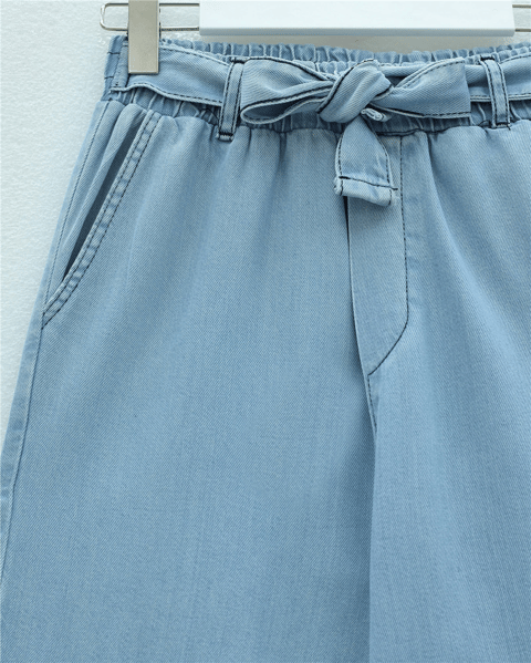 Beli Kuşaklı Lastikli Cepli Kot Pantolon -Buz Mavi-Pantolon-417-16779-R37
