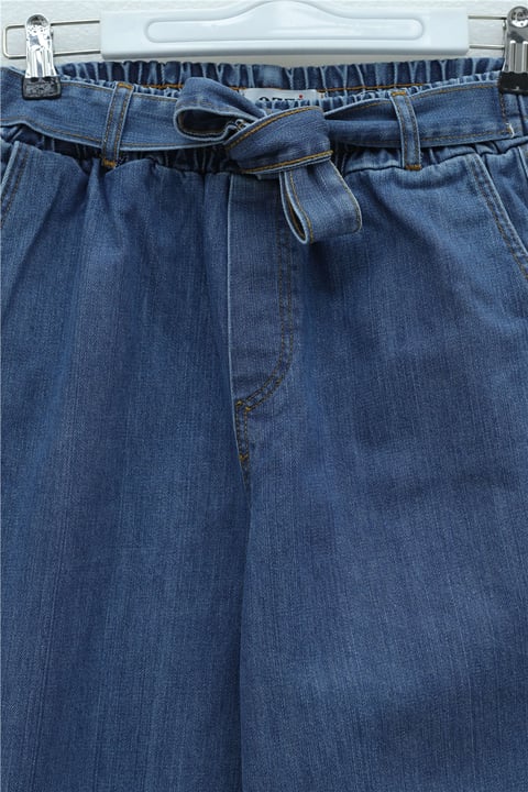 Beli Kuşaklı Lastikli Cepli Kot Pantolon  -Mavi-Pantolon-417-16779-R31
