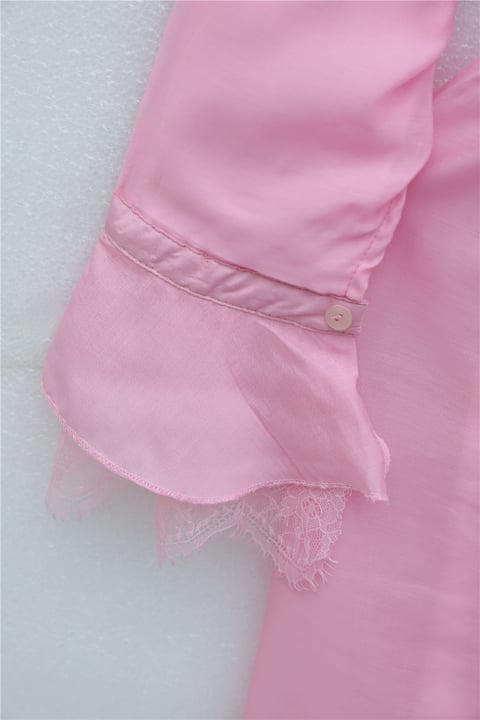 Beli Kuşaklı Lastikli Yarım Düğmeli Yakası Bağlamalı Fırfırlı Astarlı Cupra Elbise     -Pembe-Elbise-426-3157-R20