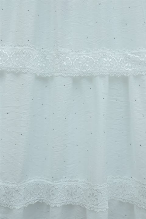 Beli Lastikli Astarlı Taş Ve Dantel Detaylı Vual Etek -Beyaz-Etek-370-37238-R02
